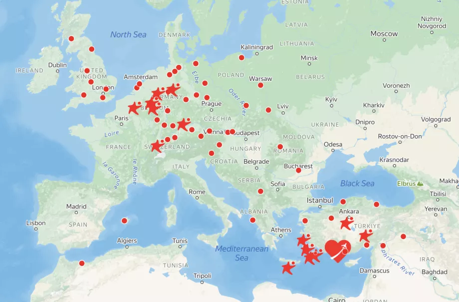 Mapa da rota Corendon Airlines