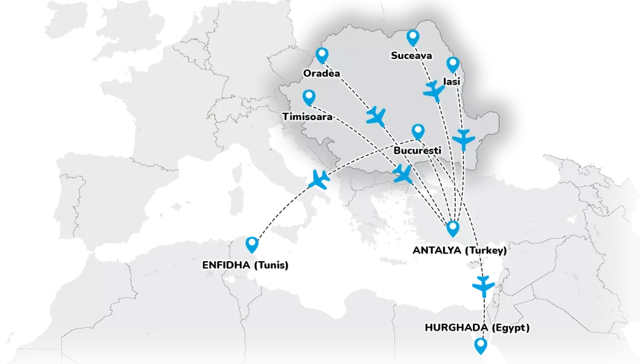 Fly lili - mapa de rotas a partir da Roménia