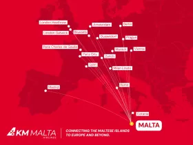 Mapa de rotas da KM Malta Airlines