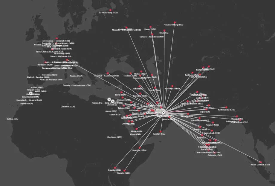 Mapa da rota Air Arabia