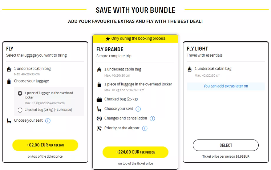 Classes tarifárias da Vueling