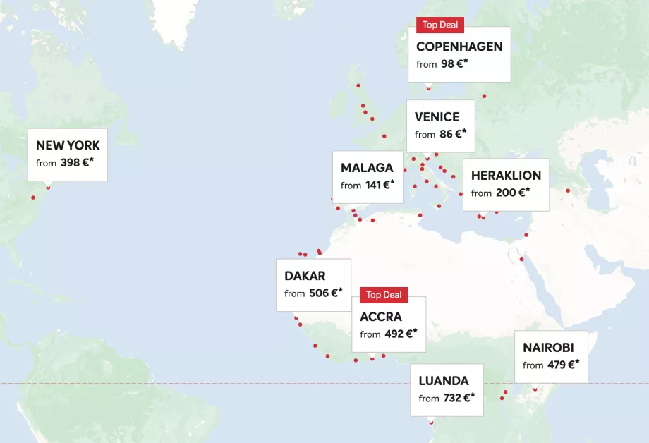 Mapa de rotas da Brussels Airlines