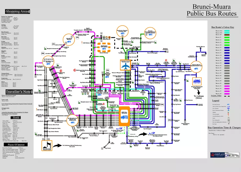 Mapa das linhas de autocarro