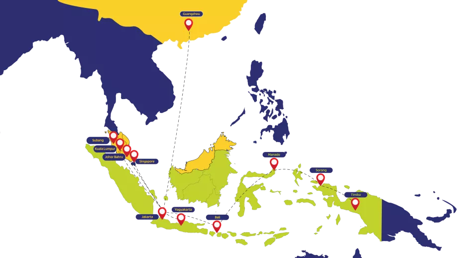 Mapa da rota TransNusa