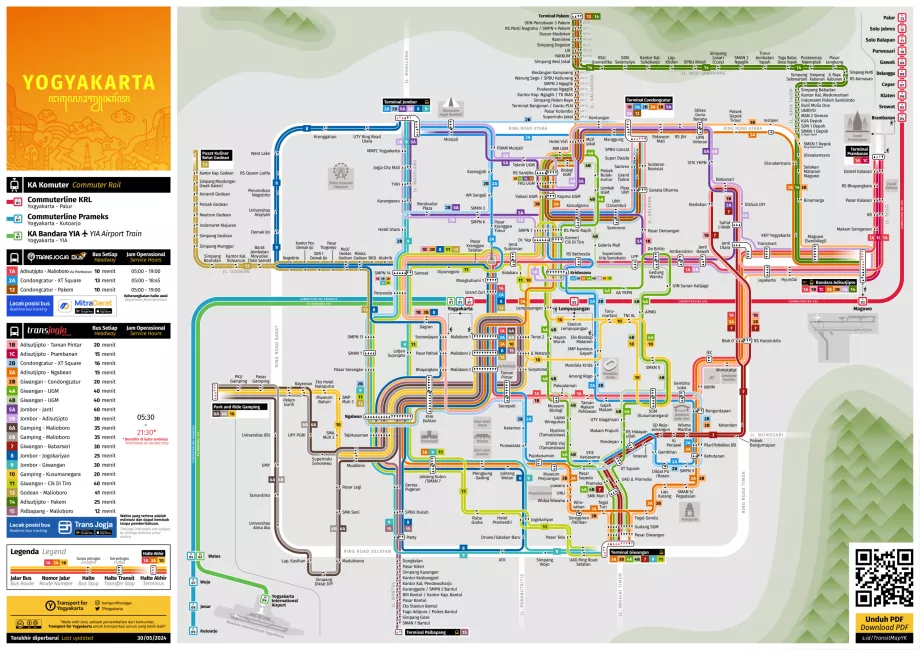 Mapa de autocarros e comboios de Yogyakarta