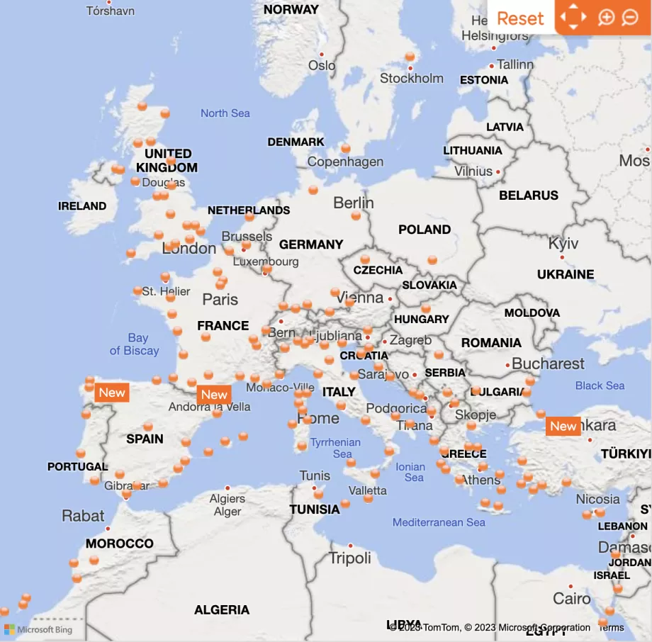 Mapa de rotas da easyJet