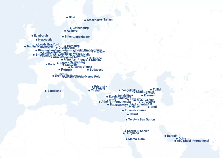 Mapa das rotas das companhias aéreas SunExpress