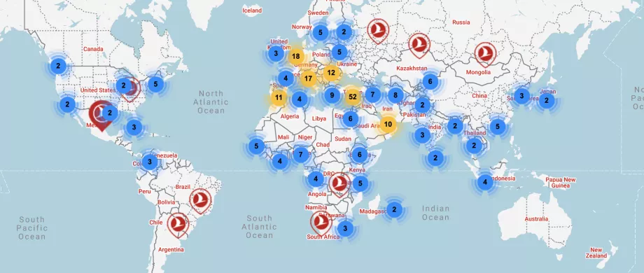 Mapa de rotas - Turkish Airlines