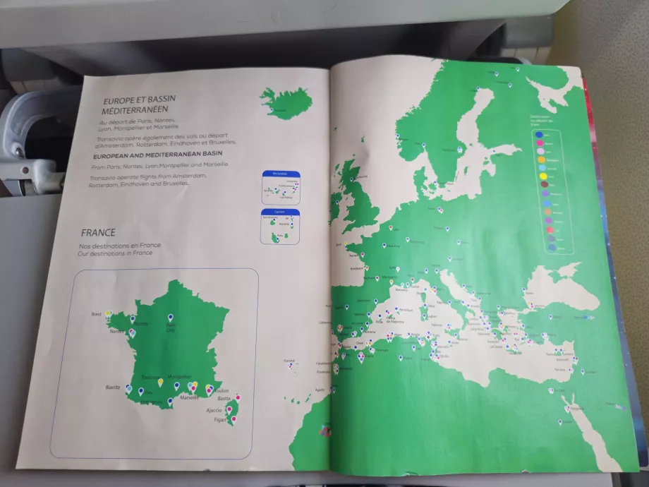 Mapa de destinos na revista de bordo