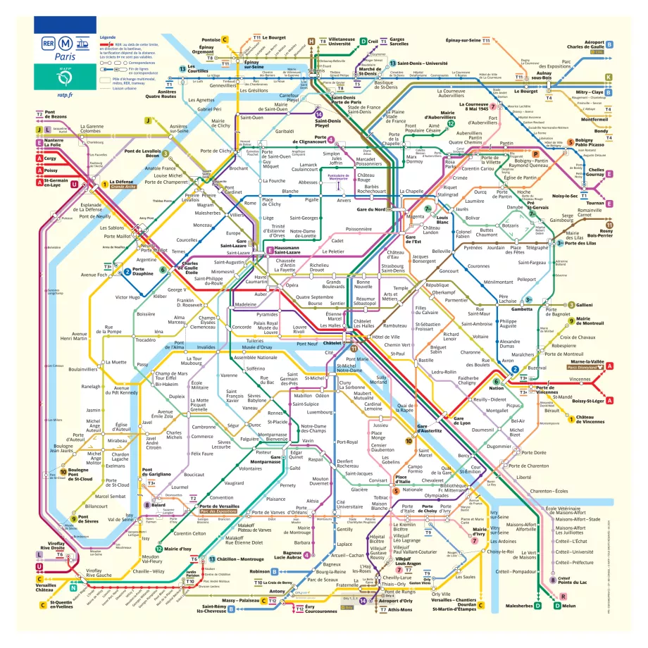 Mapa do metro do centro de Paris