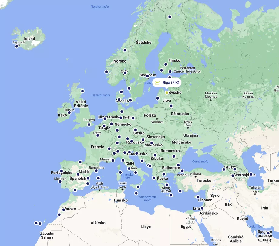 Mapa da rota AirBaltic