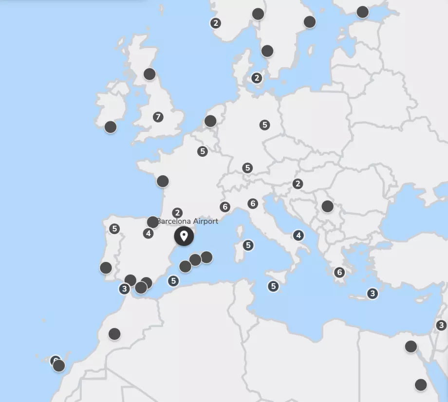 Destinos e mapa de rotas Vueling