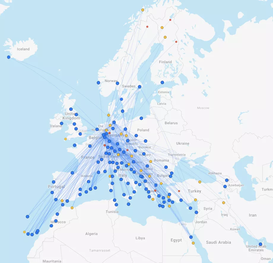 Mapa da rota Eurowings