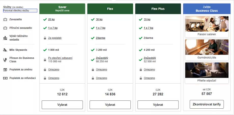 Tarifas da Classe Económica da Emirates